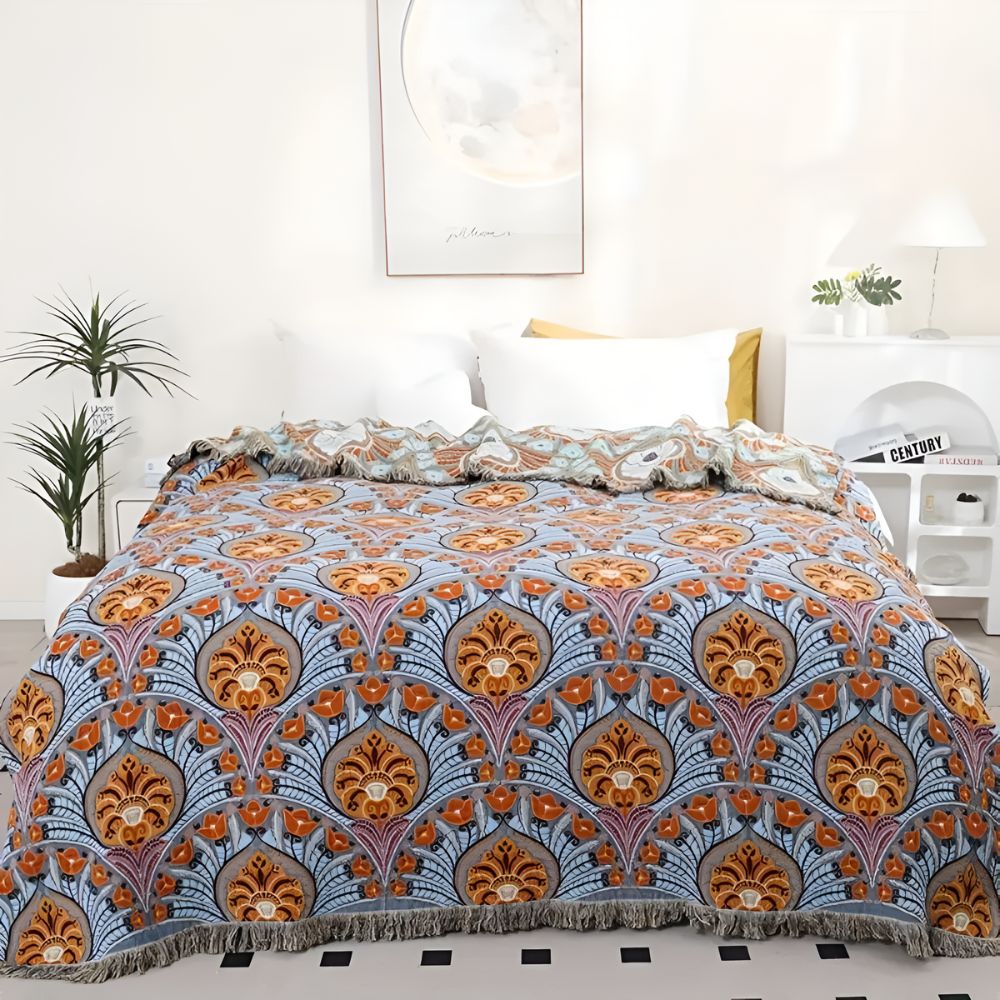 Lotus Bloom Jacquard Cotton Blanket