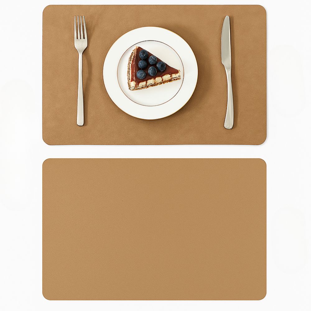 Set of leather dining placemats in brown tones, heat-resistant table mats for kitchen and dining room deco