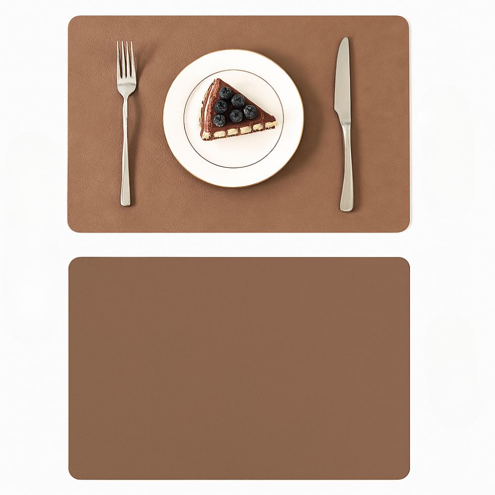 Set of leather dining placemats in brown tones, heat-resistant table mats for kitchen and dining room deco