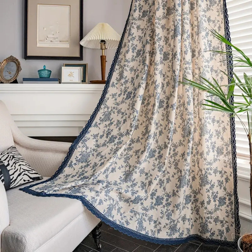 Maribelle Floral Lace-Trimmed Curtain