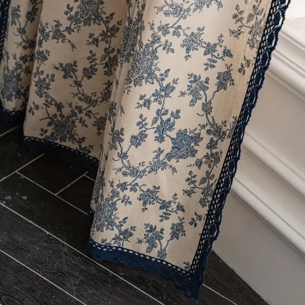 Maribelle Floral Lace-Trimmed Curtain