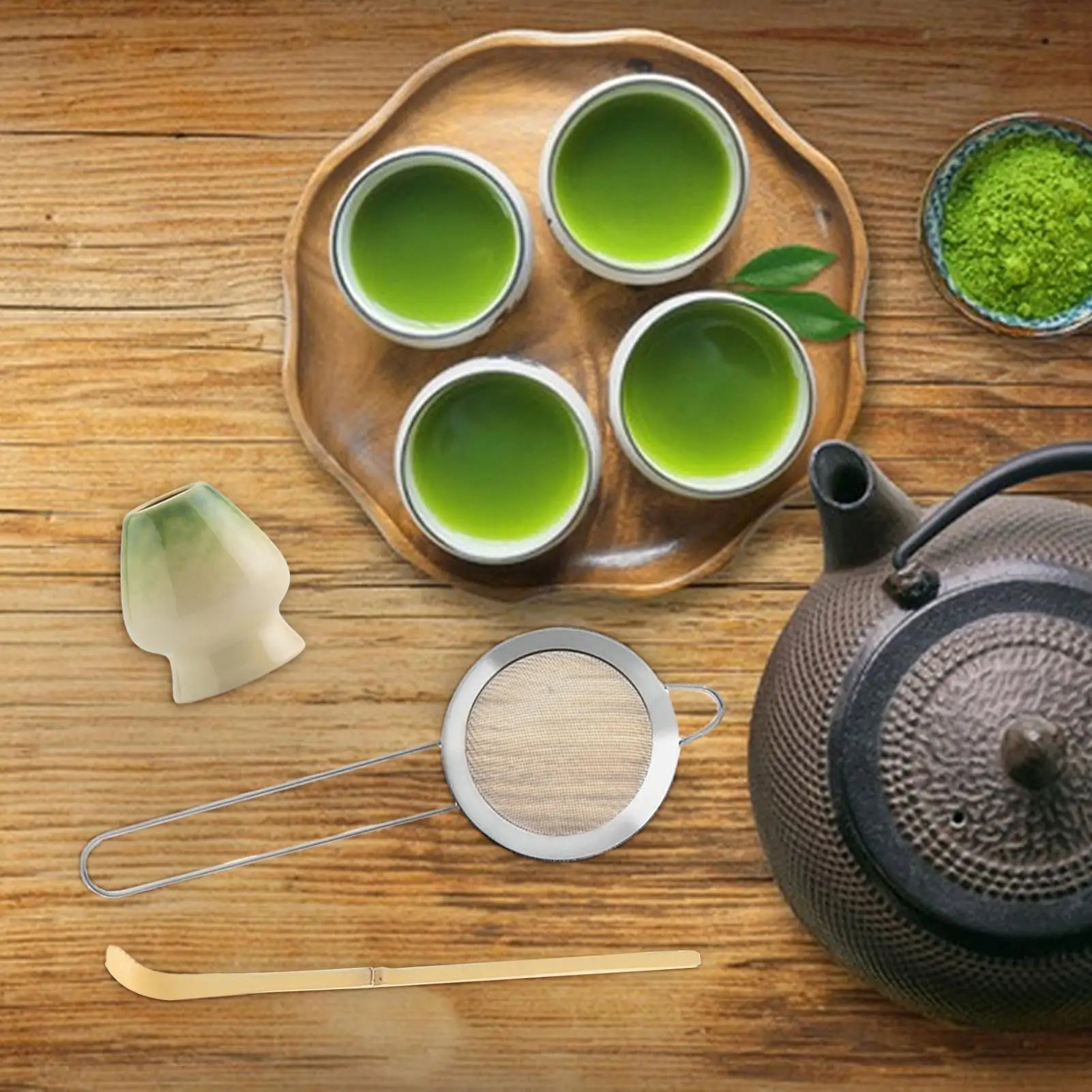 Matcha Whisk Set – Ceramic Bowl with Spout – 5-Piece Japanese Tea Ceremony Kit