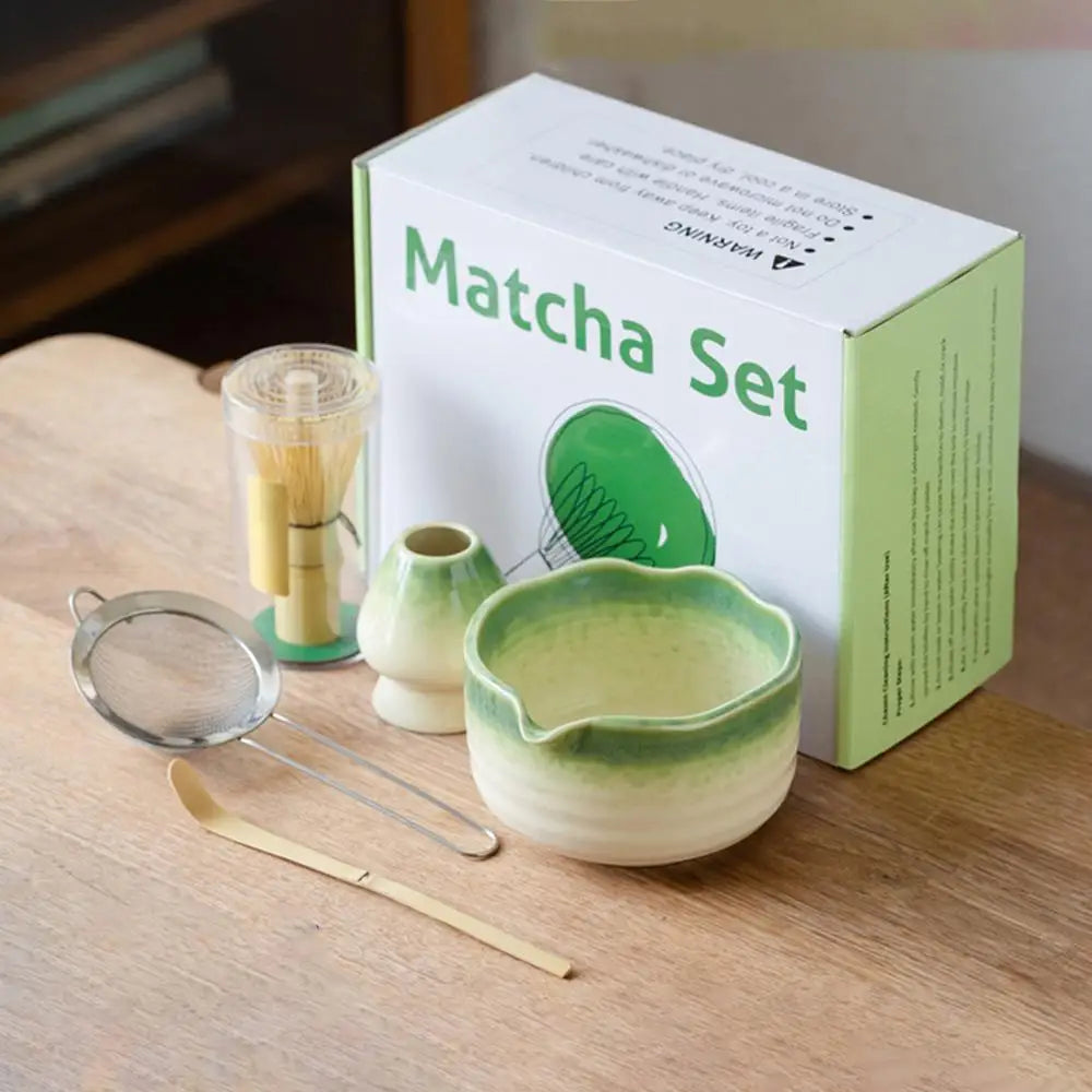 Matcha Whisk Set – Ceramic Bowl with Spout – 5-Piece Japanese Tea Ceremony Kit