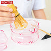 Matcha glass bowl – Pink, blue and black design – Ideal for tea ceremonies
