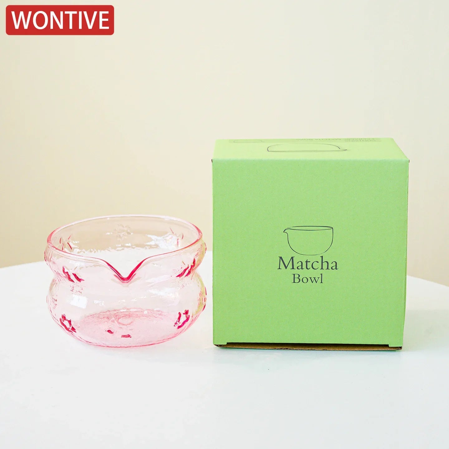 Matcha glass bowl – Pink, blue and black design – Ideal for tea ceremonies