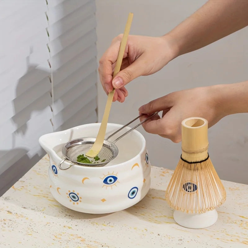 Matcha set – 5-piece ceramic – Evil Eye design – Ideal for tea ceremonies and gifts