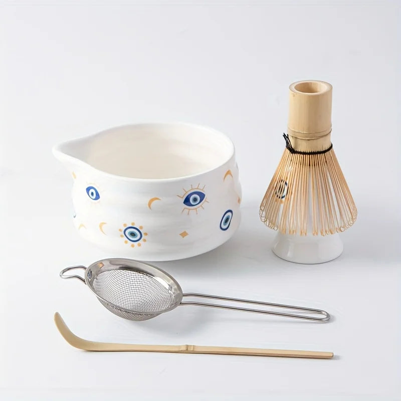 Matcha set – 5-piece ceramic – Evil Eye design – Ideal for tea ceremonies and gifts