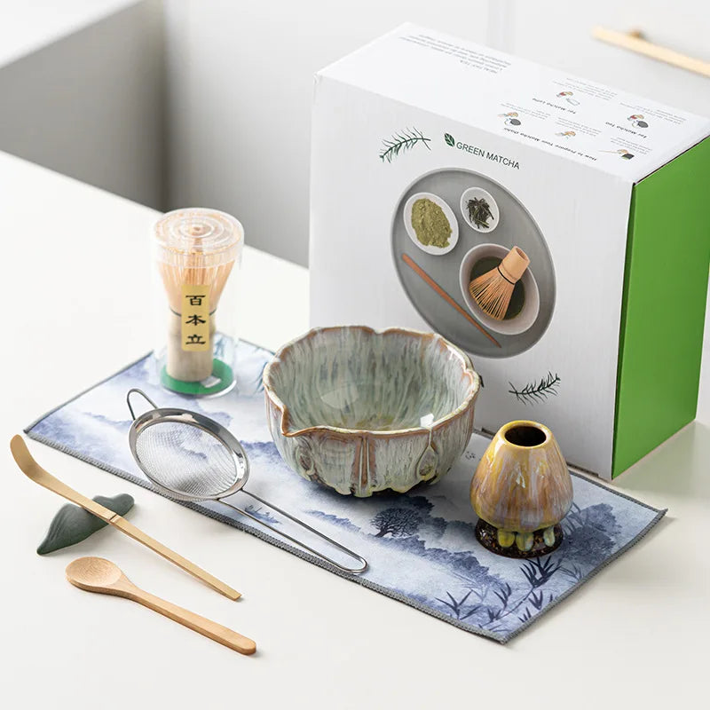 Matcha set – 8-piece glazed ceramic kit – Handcrafted tools – Elegant gift box for tea ceremonies