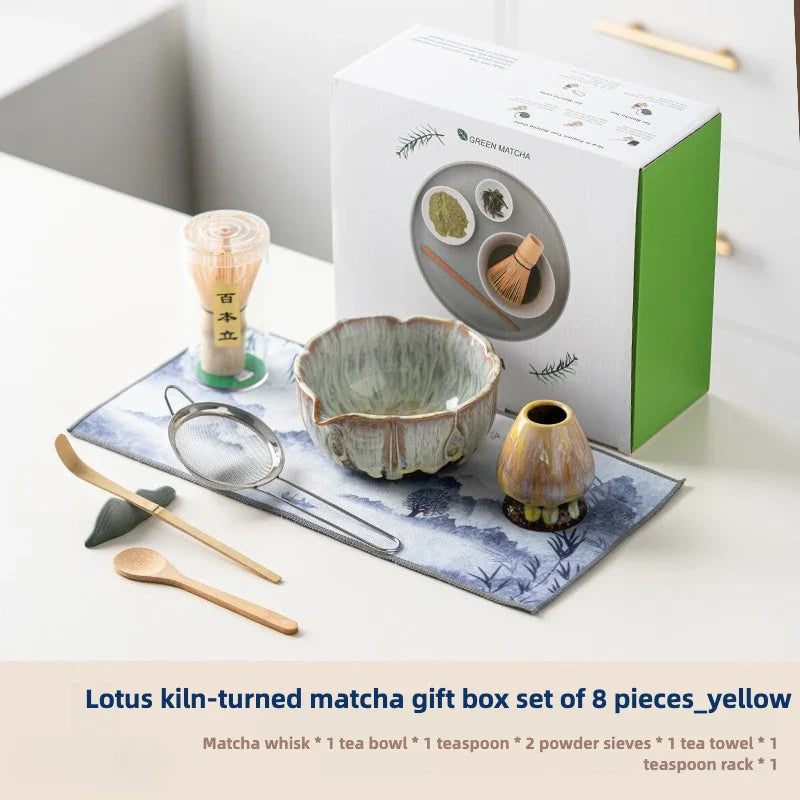 Matcha set – 8-piece glazed ceramic kit – Handcrafted tools – Elegant gift box for tea ceremonies