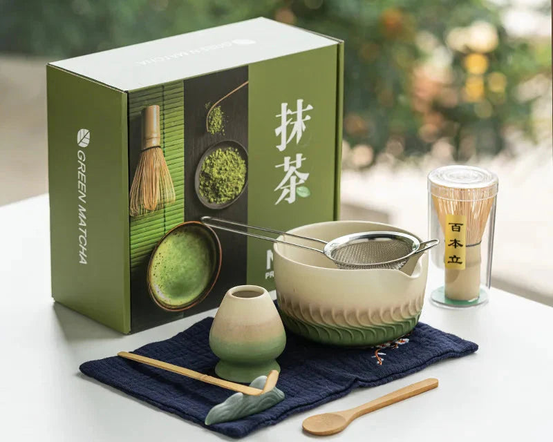 Matcha set – Handcrafted glazed bowl – Bamboo whisk – Japanese tea ceremony starter kit