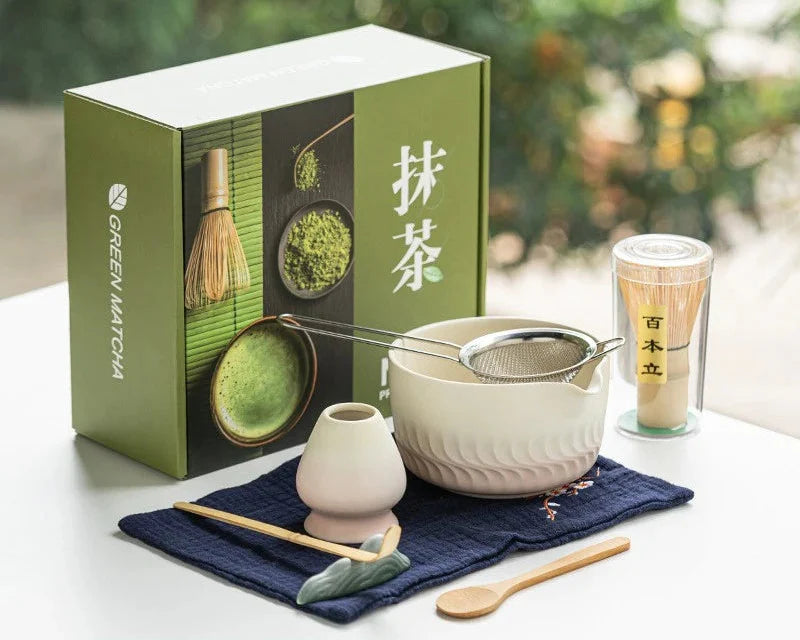 Matcha set – Handcrafted glazed bowl – Bamboo whisk – Japanese tea ceremony starter kit