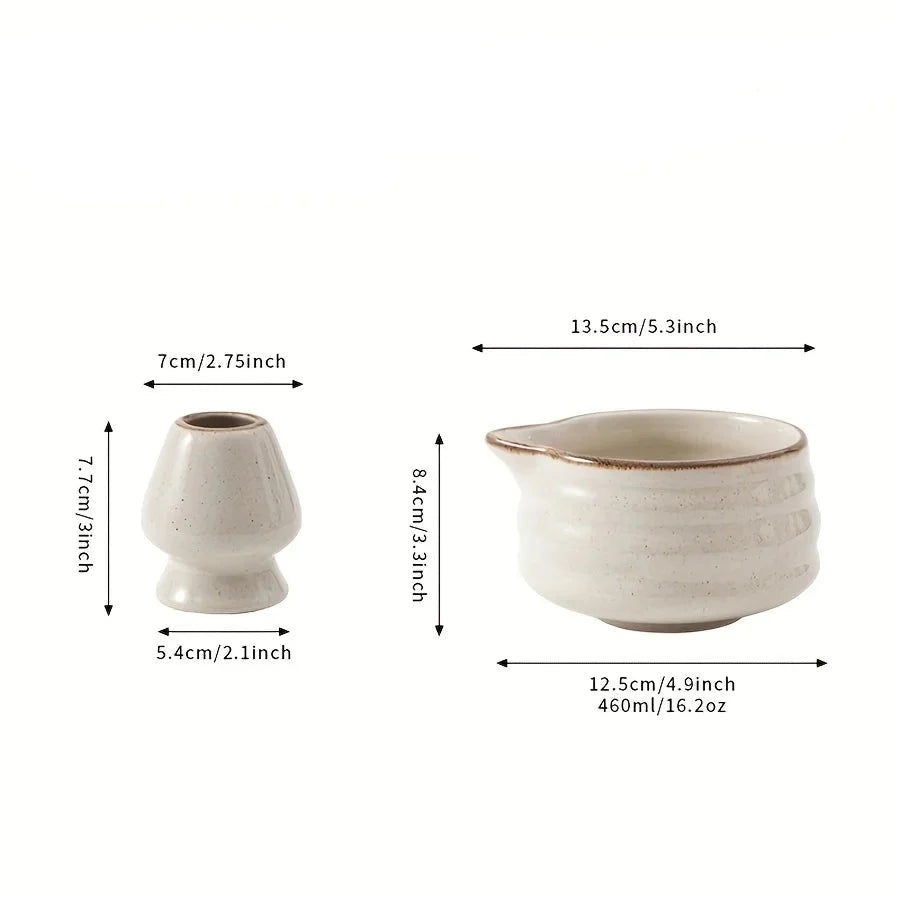 Matcha set – Kiln-transformed grey ceramic – Includes bowl with spout and blender stand – Perfect gift for tea lovers
