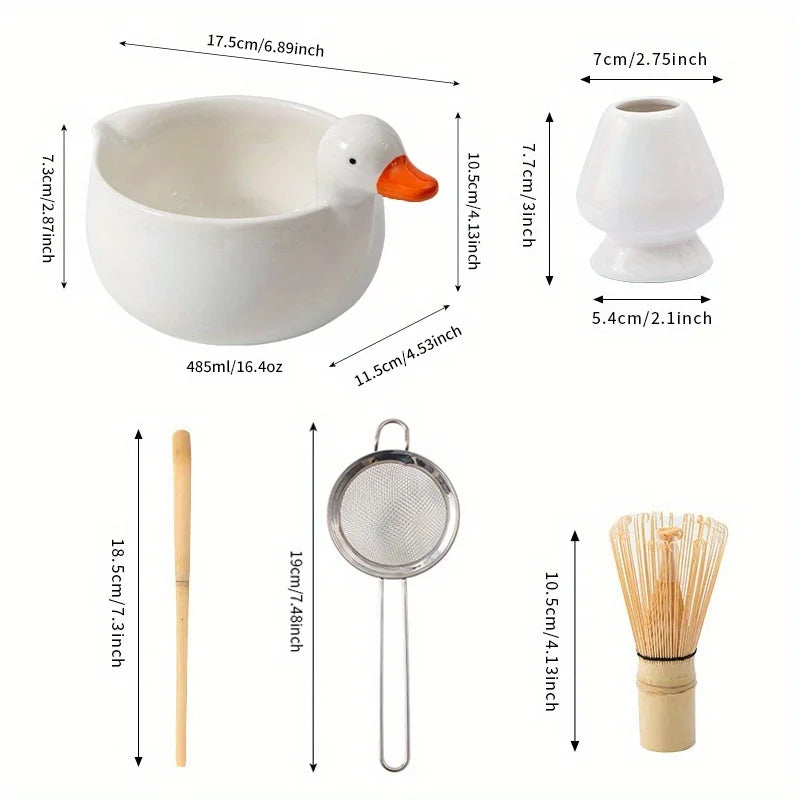 Matcha tea set – Cute duck design – 5-piece Japanese ritual gift set for tea lovers