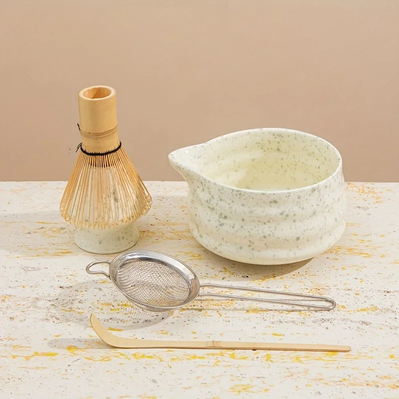 Matcha tea set – Spotted green ceramic – Complete 5-piece matcha set – Ideal gift for tea lovers
