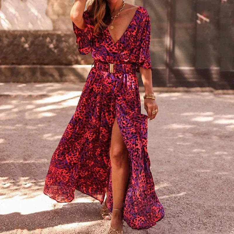 50% OFF | Vina™ | Elegant Printed Wrap Maxi Dress with Slit