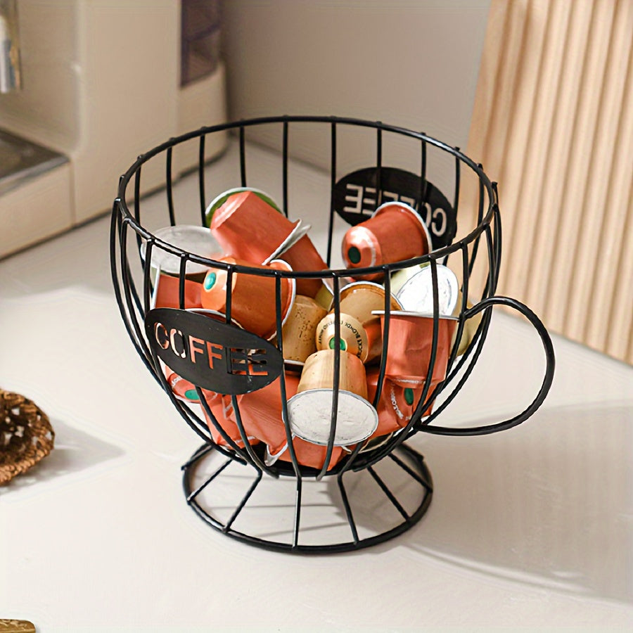 Metal coffee pod holder basket – Stylish wire design – Cozy countertop accent – 7.5 x 5.5 in