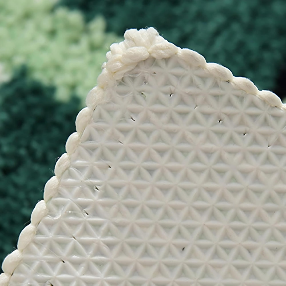 Anti-slip bathroom rug with green and white plaid checkered design, soft absorbent bath mat for modern bathroom decor