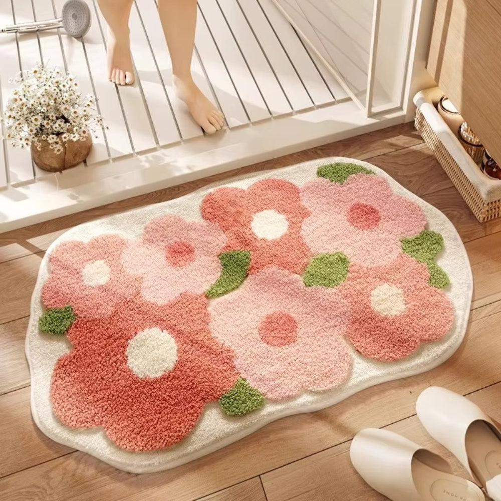 Non-slip bath mat – Soft microfibre – Nature-inspired design – Cozy for bathroom or kitchen