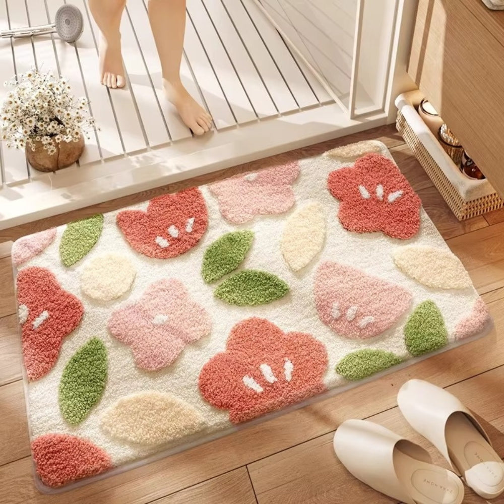 Non-slip bath mat – Soft microfibre – Nature-inspired design – Cozy for bathroom or kitchen