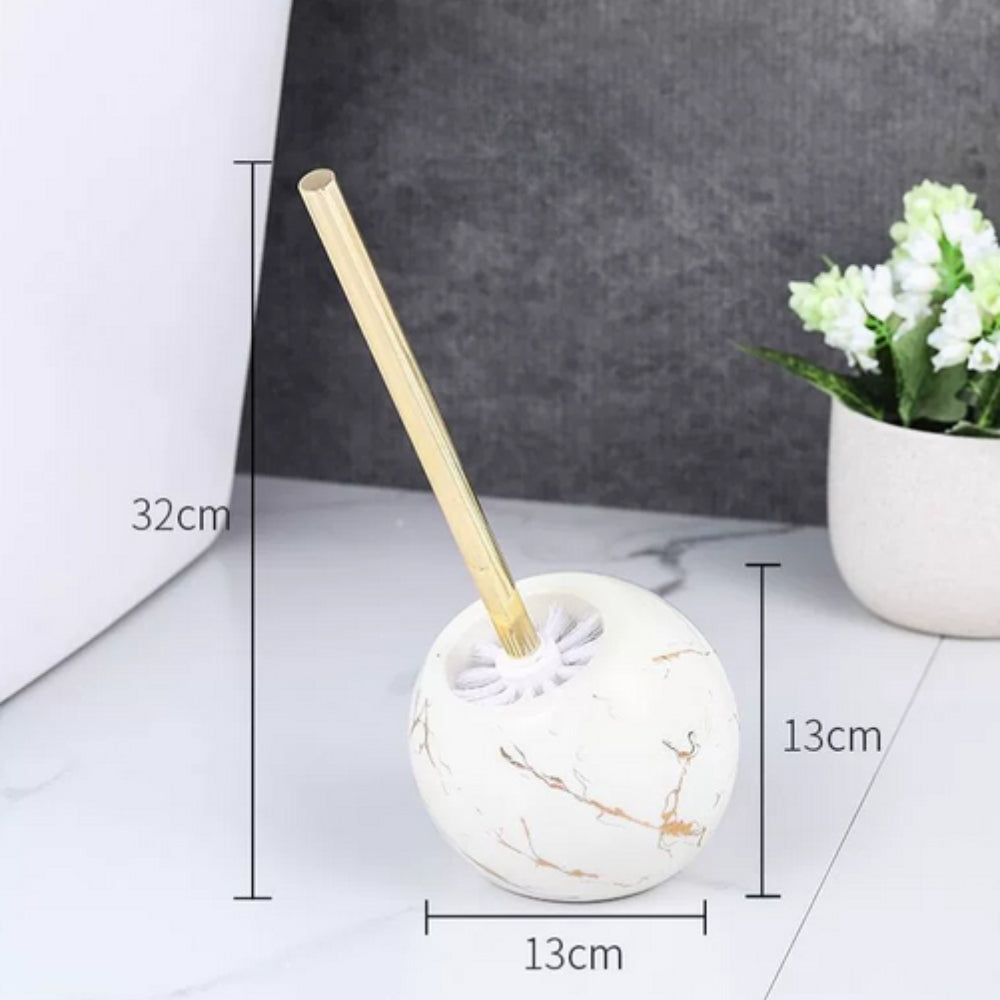 Marble toilet brush with gold handle, modern bathroom cleaning brush set with decorative holder