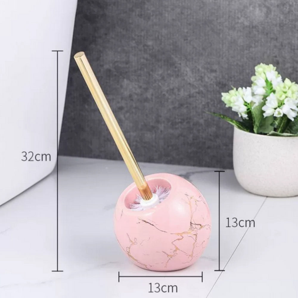 Marble toilet brush with gold handle, modern bathroom cleaning brush set with decorative holder
