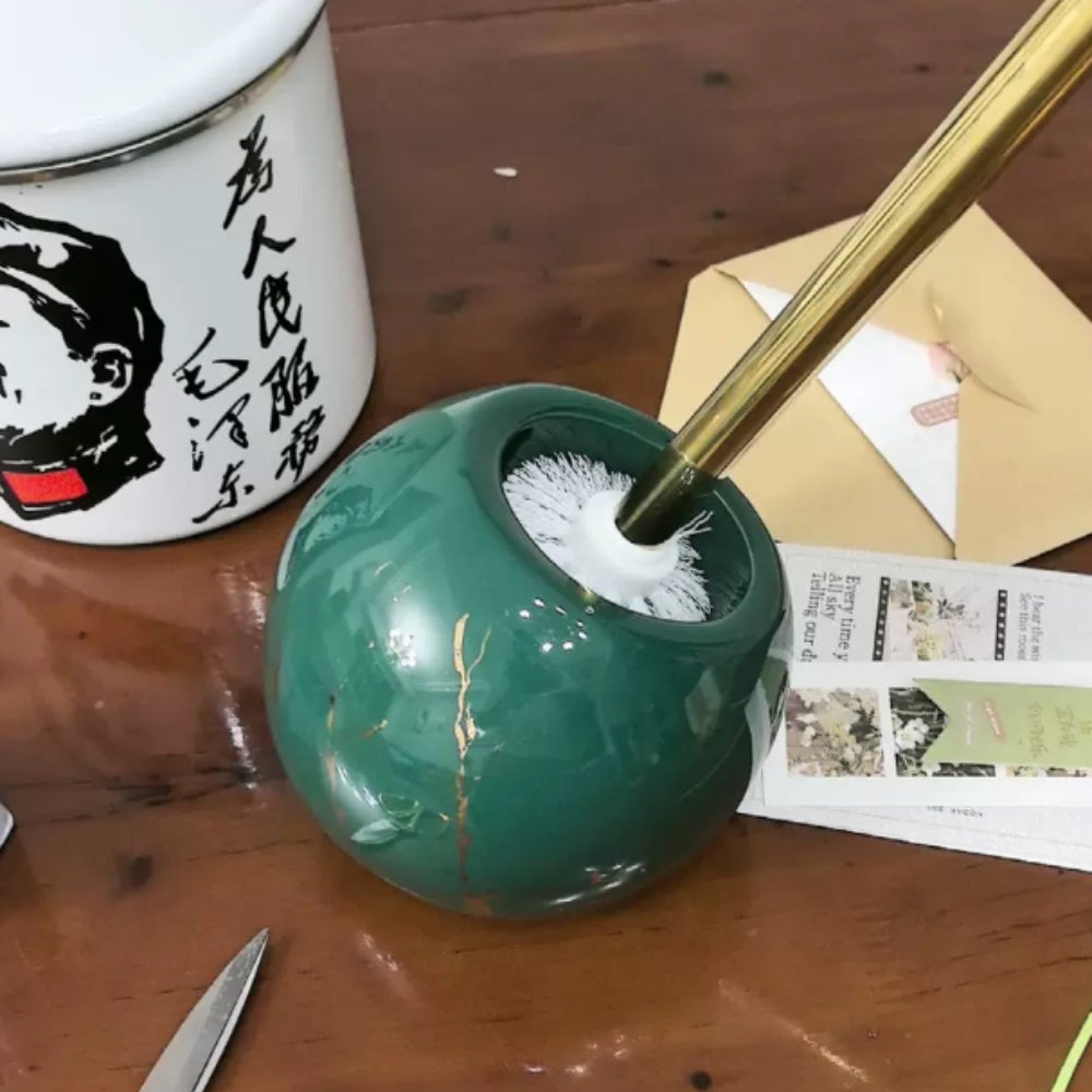 Marble toilet brush with gold handle, modern bathroom cleaning brush set with decorative holder