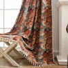 Vintage floral curtain in green with lace trim, rustic farmhouse window drape for living room or bedroom decor