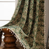 Vintage floral curtain in green with lace trim, rustic farmhouse window drape for living room or bedroom decor