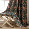 Vintage floral curtain in green with lace trim, rustic farmhouse window drape for living room or bedroom decor