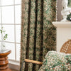 Vintage floral curtain in green with lace trim, rustic farmhouse window drape for living room or bedroom decor