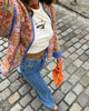 Small Floral Print Pocket Clip Cotton Drop Shoulder Jacket