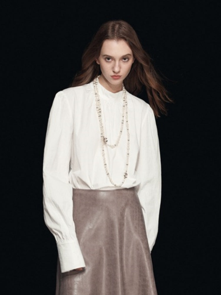 Mock Neck Puff Sleeve Blouse