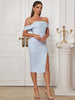 Strapless Ruched Side Slit Bandage Dress