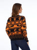 Halloween Pumpkin Pattern Round Neck Knitted Sweater