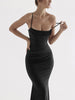 Square Neck Ruched Corset Fishtail Evening Maxi Dress