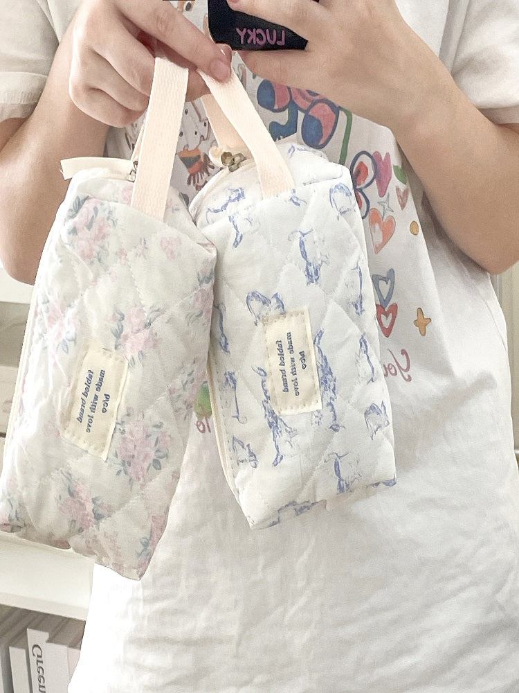 Seaside Blue Floral Handheld Makeup Bag