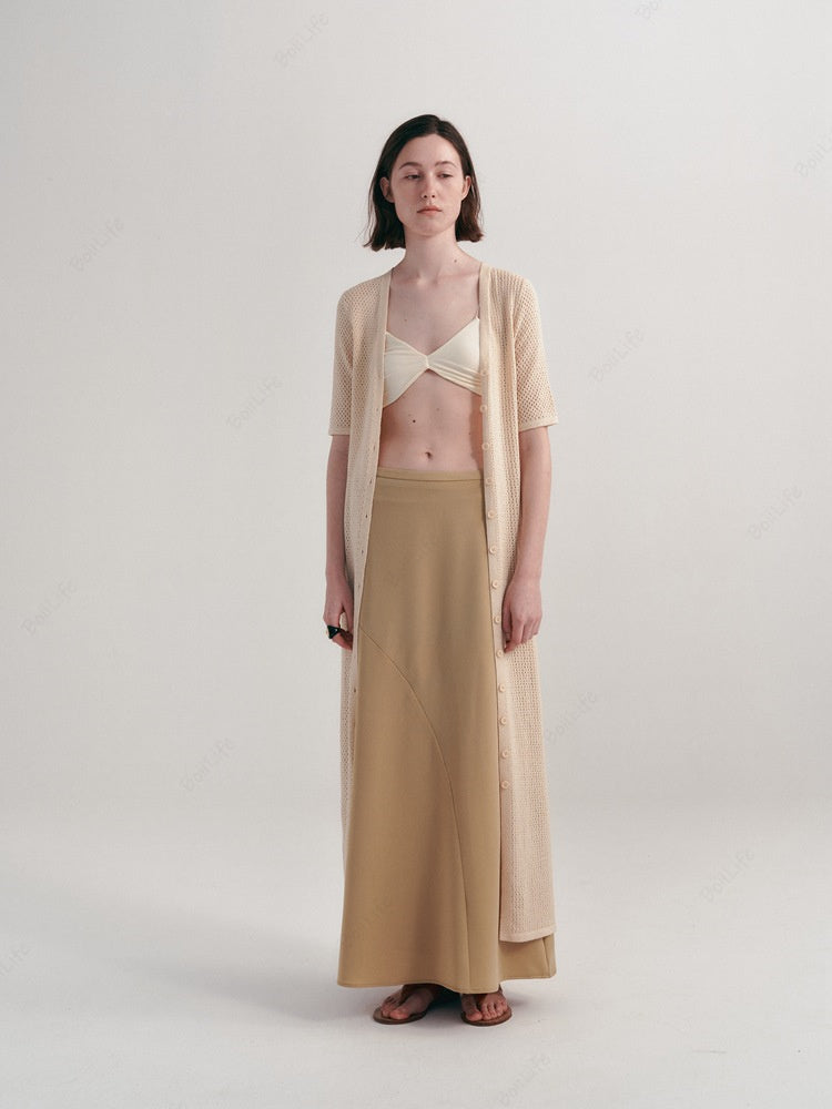 Long Knit Hollow-Out Short-Sleeve Cardigan