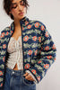 Flower Print Pocket Clip Cotton Drop Shoulder Jacket