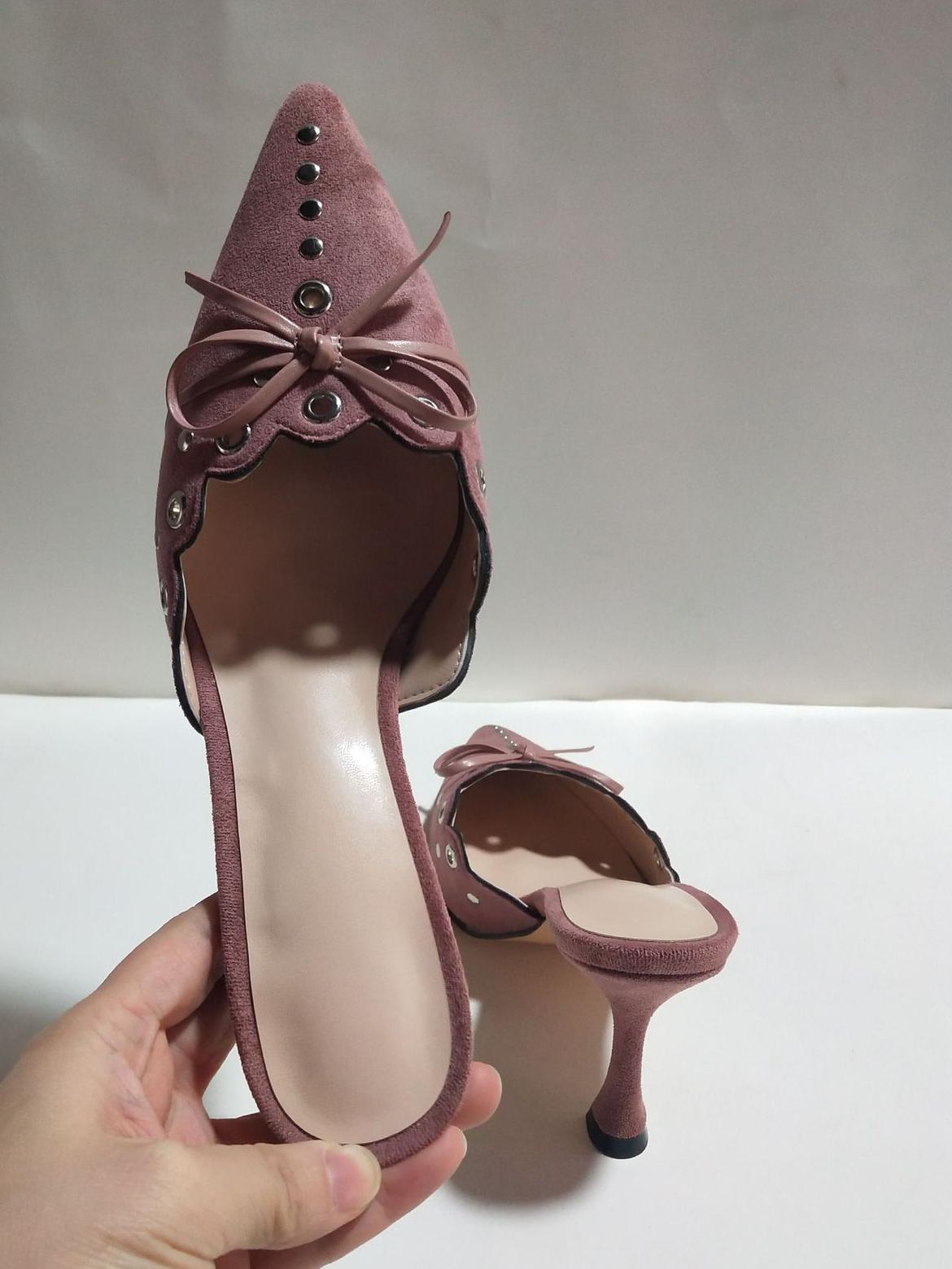 Hollow Pointed High Heels Sandals Closed Toe Half Slippers