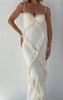 Pleated Frilly Slip Slit Maxi Dress