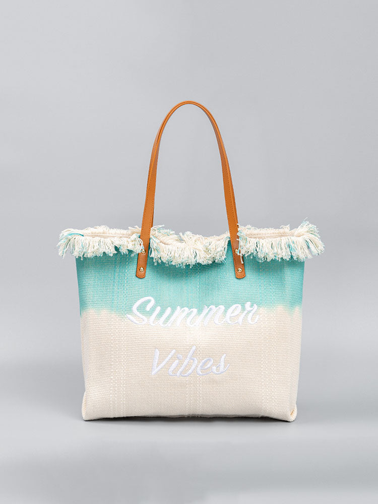 Two-Tone Embroidered Tote Bag