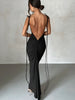 Backless Ruched Evening Dress - Black