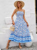 Floral Print Smocked Chest Halter Neck Maxi Dress