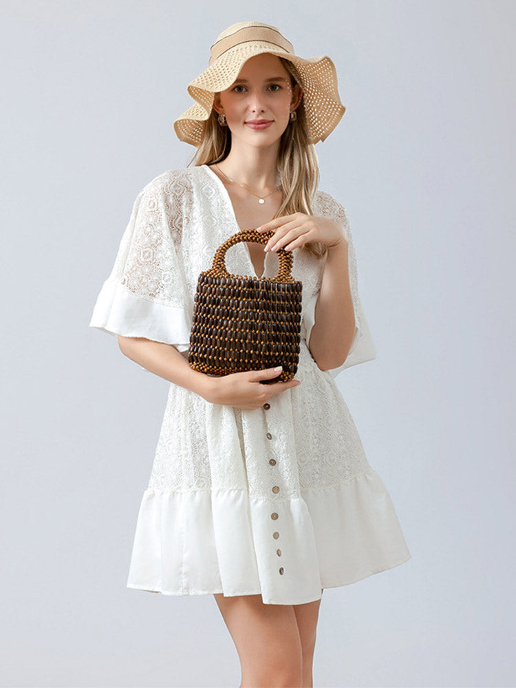 Handwoven Wooden Bead  Square Bag