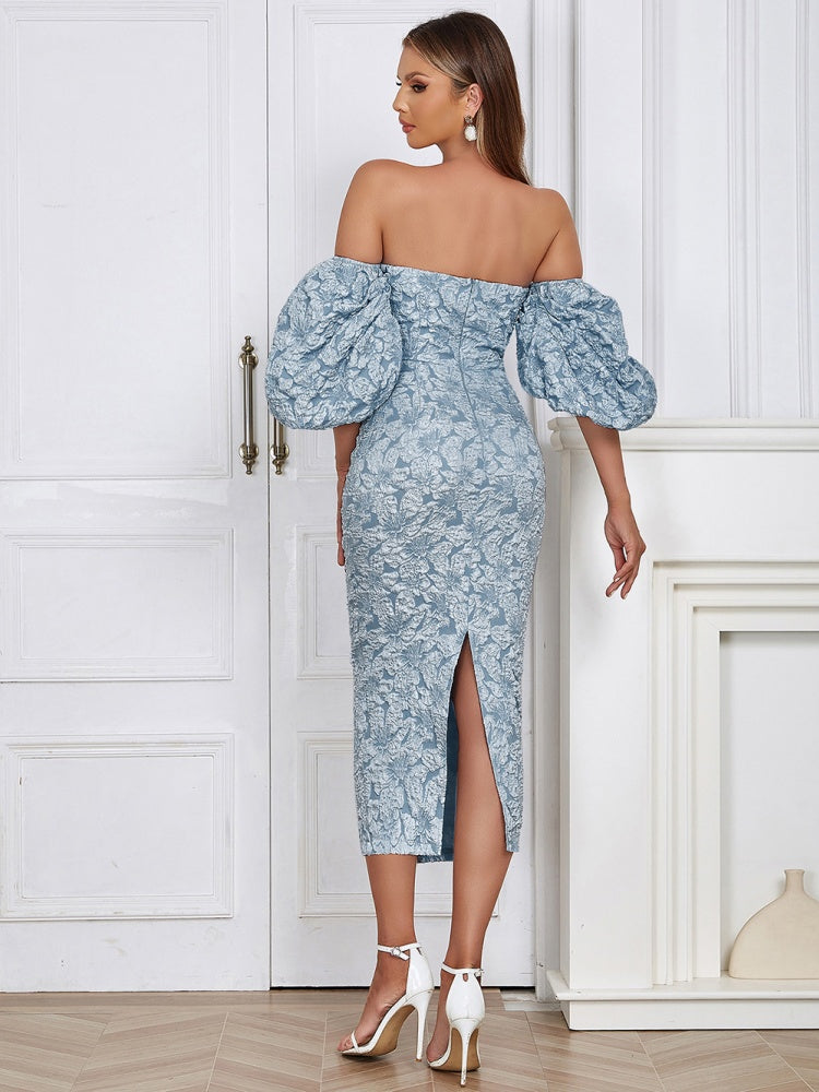 Strapless Vintage Puff Sleeve Dress