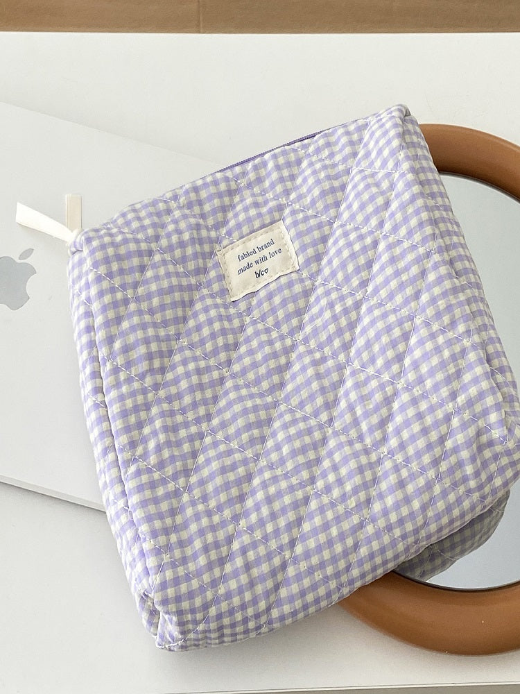 Cranberry Checkered Makeup Bag