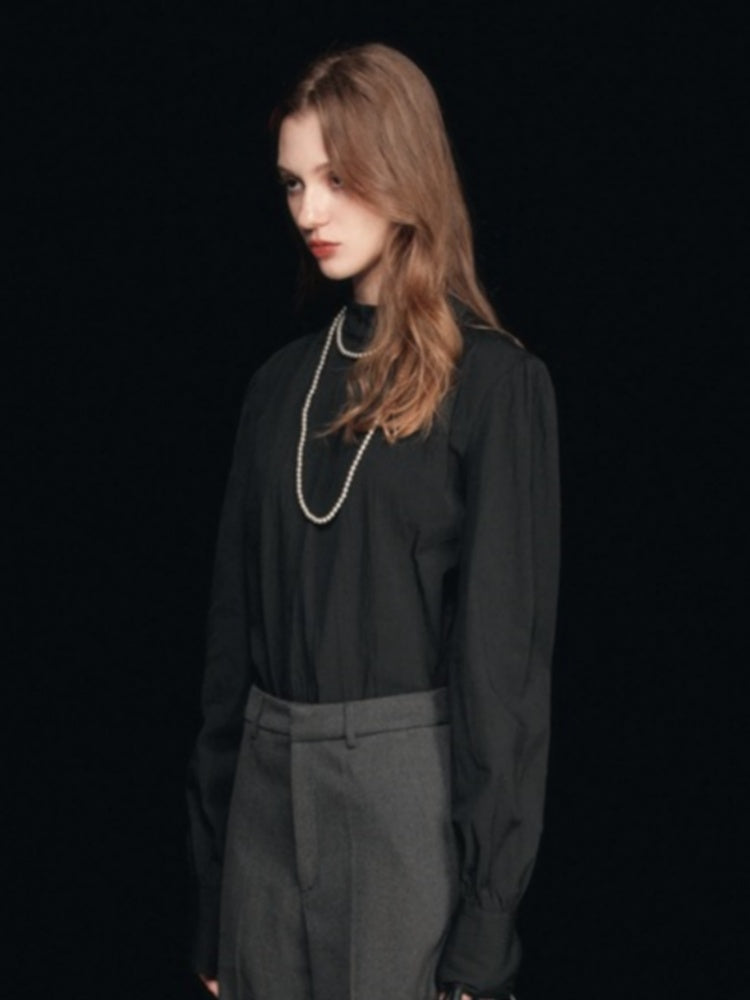 Mock Neck Puff Sleeve Blouse