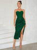 Sexy Strapless Sequin High Slit Dress
