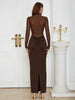 High Collar Sheer Fitted Dress