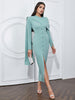 Asymmetric Long Sleeve Belted Dress